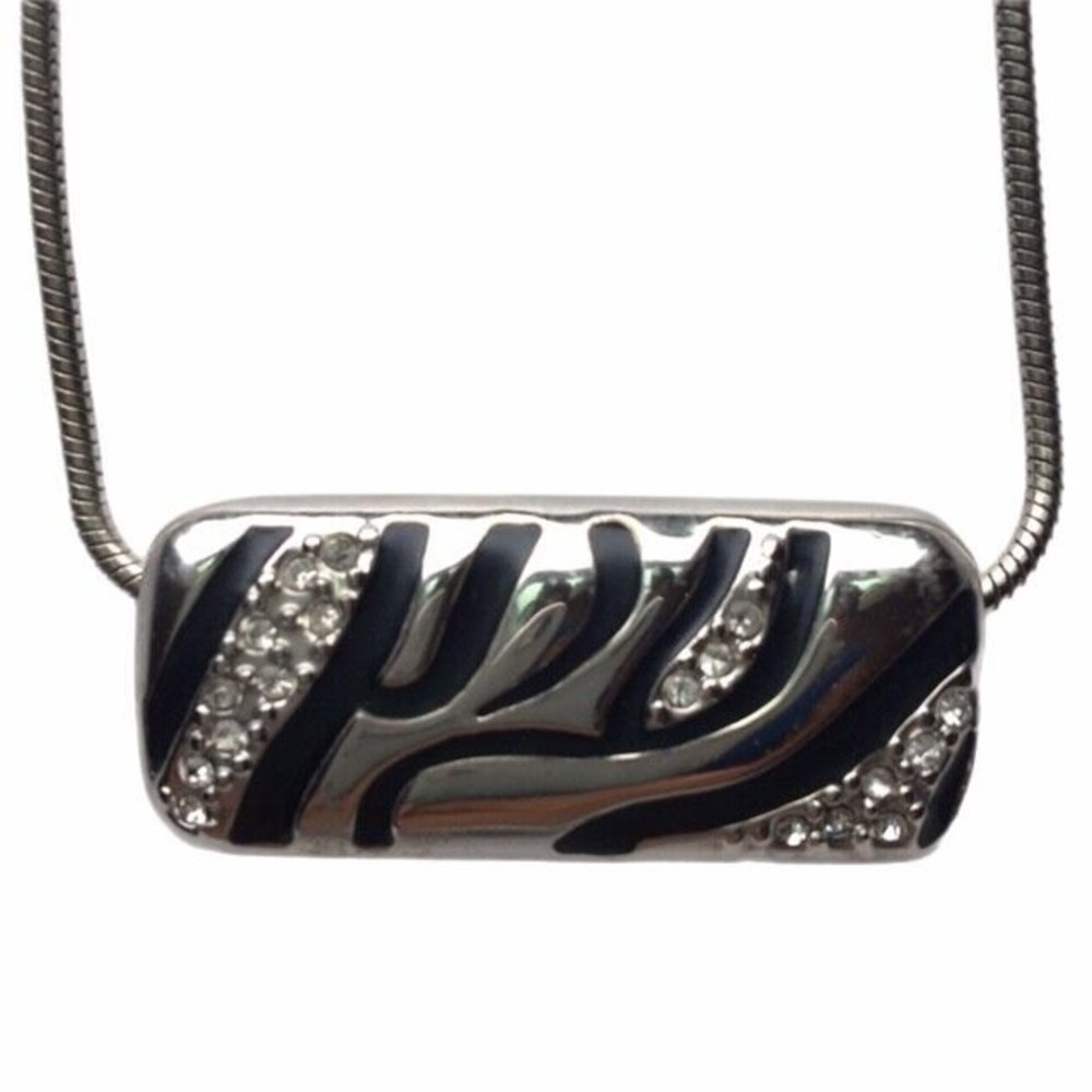 LIA SOPHIA FIERCE BLACK SILVER ENAMEL ZEBRA BAR RHINESTONES Necklace Pendant
